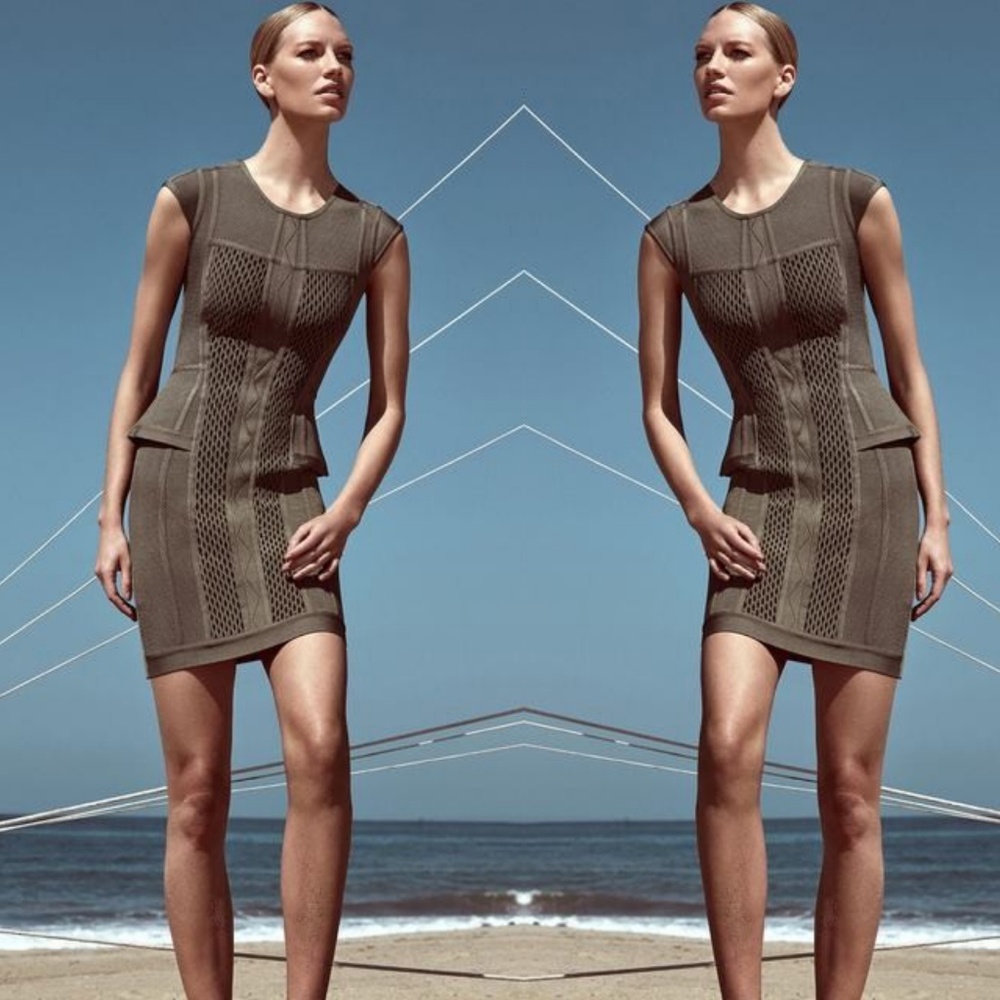 Herve Leger Astrid Olive Peplum Bandage Dress NWOT - Picture 3 of 8